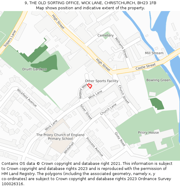 9, THE OLD SORTING OFFICE, WICK LANE, CHRISTCHURCH, BH23 1FB: Location map and indicative extent of plot