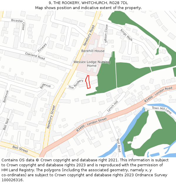 9, THE ROOKERY, WHITCHURCH, RG28 7DL: Location map and indicative extent of plot