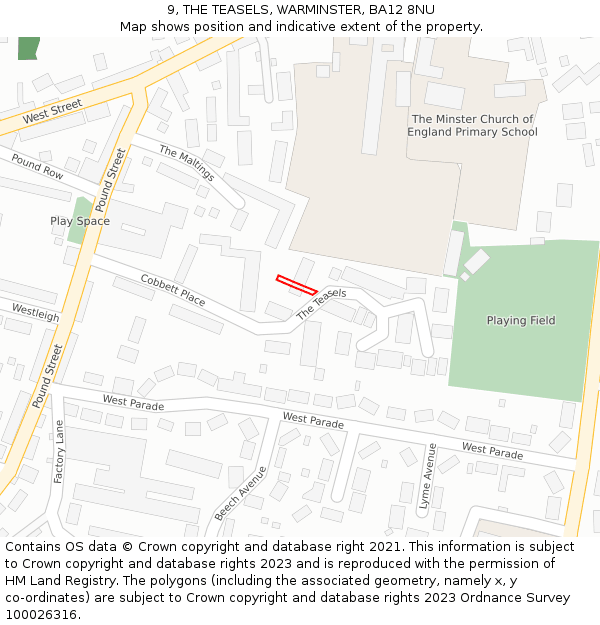 9, THE TEASELS, WARMINSTER, BA12 8NU: Location map and indicative extent of plot