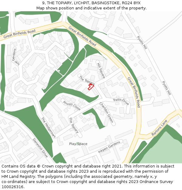 9, THE TOPIARY, LYCHPIT, BASINGSTOKE, RG24 8YX: Location map and indicative extent of plot
