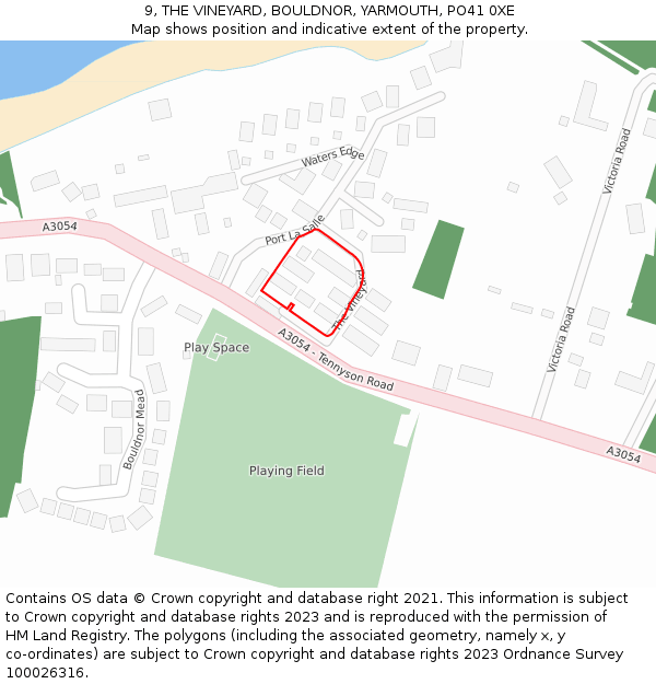 9, THE VINEYARD, BOULDNOR, YARMOUTH, PO41 0XE: Location map and indicative extent of plot