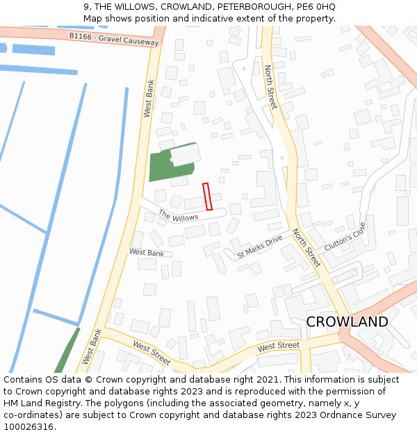 9, THE WILLOWS, CROWLAND, PETERBOROUGH, PE6 0HQ: Location map and indicative extent of plot