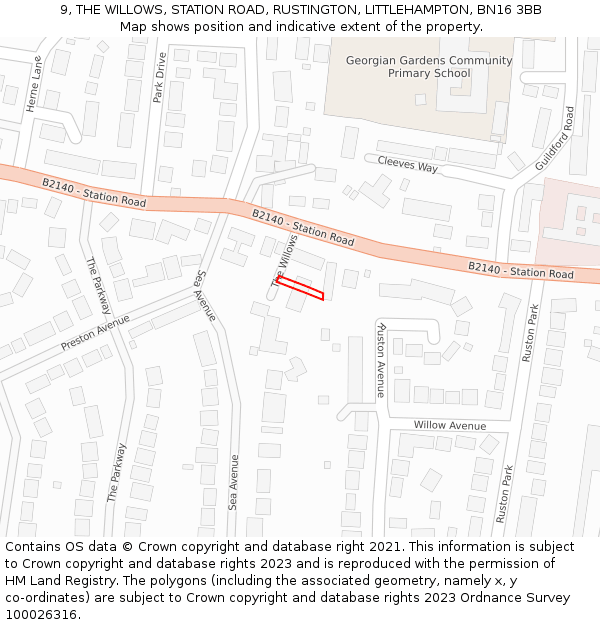9, THE WILLOWS, STATION ROAD, RUSTINGTON, LITTLEHAMPTON, BN16 3BB: Location map and indicative extent of plot