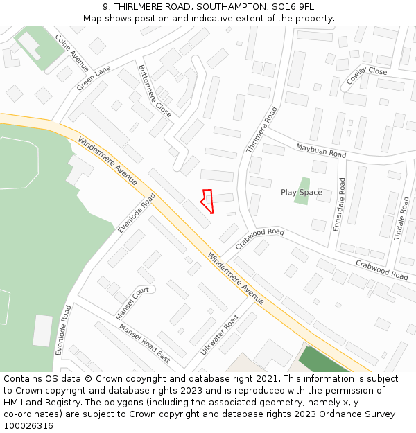 9, THIRLMERE ROAD, SOUTHAMPTON, SO16 9FL: Location map and indicative extent of plot