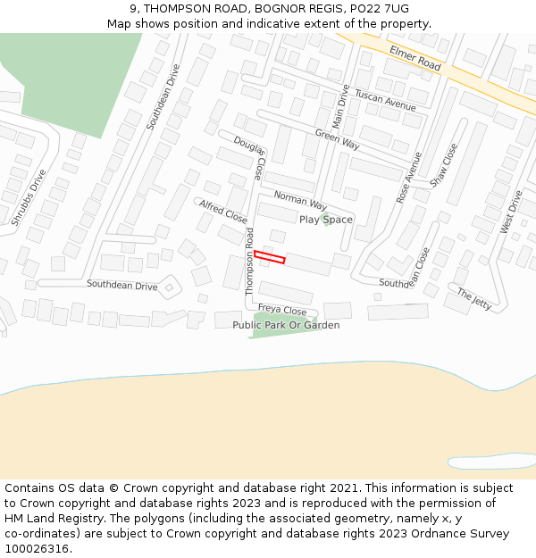 9, THOMPSON ROAD, BOGNOR REGIS, PO22 7UG: Location map and indicative extent of plot