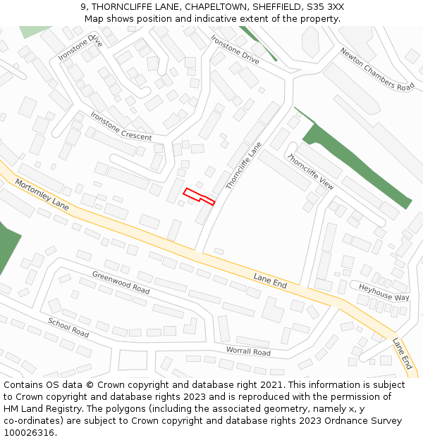 9, THORNCLIFFE LANE, CHAPELTOWN, SHEFFIELD, S35 3XX: Location map and indicative extent of plot