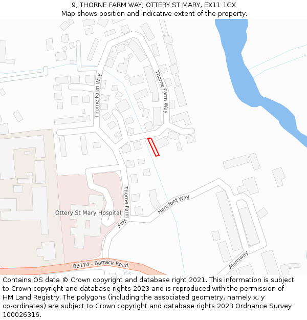 9, THORNE FARM WAY, OTTERY ST MARY, EX11 1GX: Location map and indicative extent of plot
