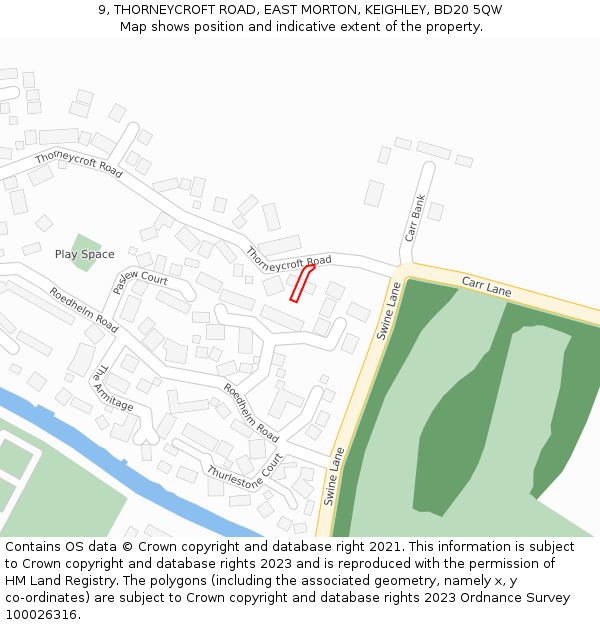 9, THORNEYCROFT ROAD, EAST MORTON, KEIGHLEY, BD20 5QW: Location map and indicative extent of plot