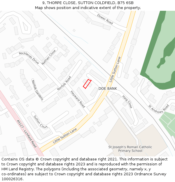 9, THORPE CLOSE, SUTTON COLDFIELD, B75 6SB: Location map and indicative extent of plot