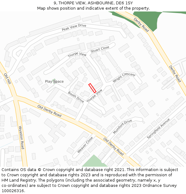 9, THORPE VIEW, ASHBOURNE, DE6 1SY: Location map and indicative extent of plot