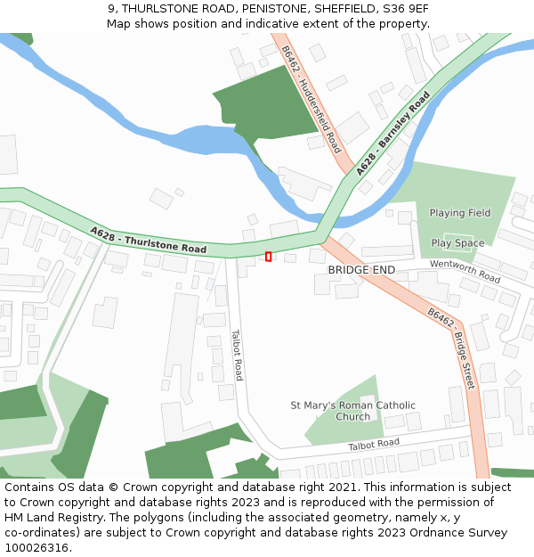 9, THURLSTONE ROAD, PENISTONE, SHEFFIELD, S36 9EF: Location map and indicative extent of plot