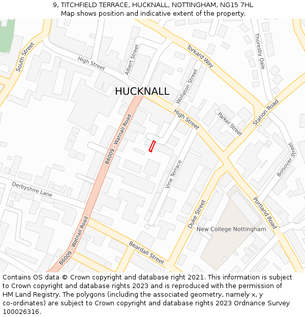 9, TITCHFIELD TERRACE, HUCKNALL, NOTTINGHAM, NG15 7HL: Location map and indicative extent of plot