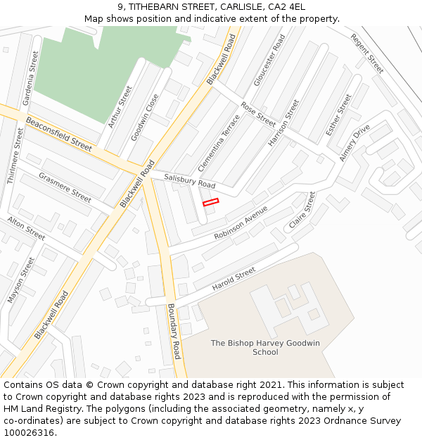 9, TITHEBARN STREET, CARLISLE, CA2 4EL: Location map and indicative extent of plot