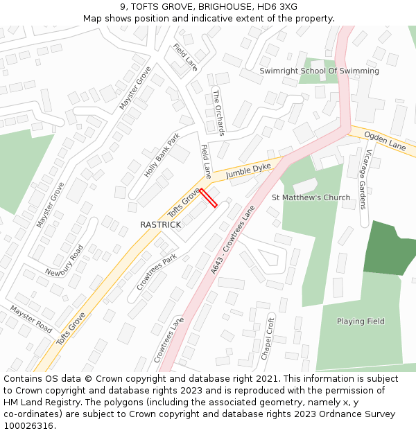 9, TOFTS GROVE, BRIGHOUSE, HD6 3XG: Location map and indicative extent of plot