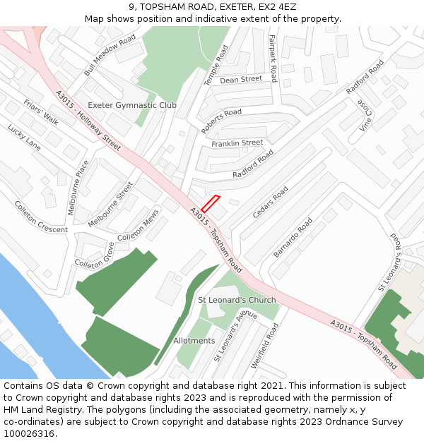 9, TOPSHAM ROAD, EXETER, EX2 4EZ: Location map and indicative extent of plot
