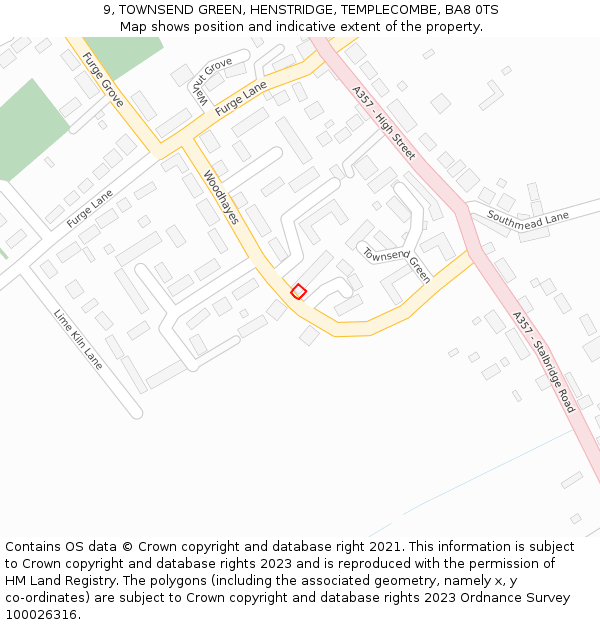9, TOWNSEND GREEN, HENSTRIDGE, TEMPLECOMBE, BA8 0TS: Location map and indicative extent of plot