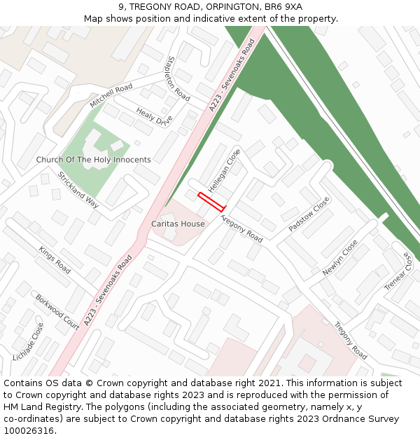 9, TREGONY ROAD, ORPINGTON, BR6 9XA: Location map and indicative extent of plot