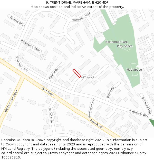 9, TRENT DRIVE, WAREHAM, BH20 4DF: Location map and indicative extent of plot