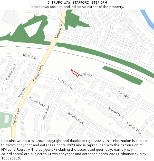 9, TRURO WAY, STAFFORD, ST17 0FH: Location map and indicative extent of plot