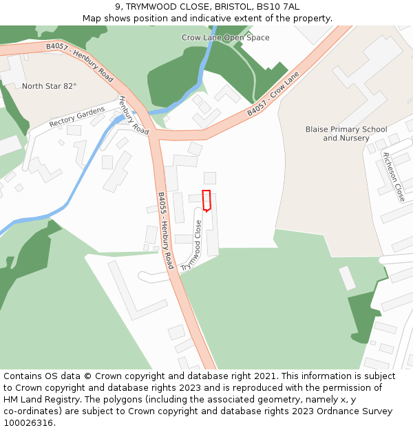 9, TRYMWOOD CLOSE, BRISTOL, BS10 7AL: Location map and indicative extent of plot