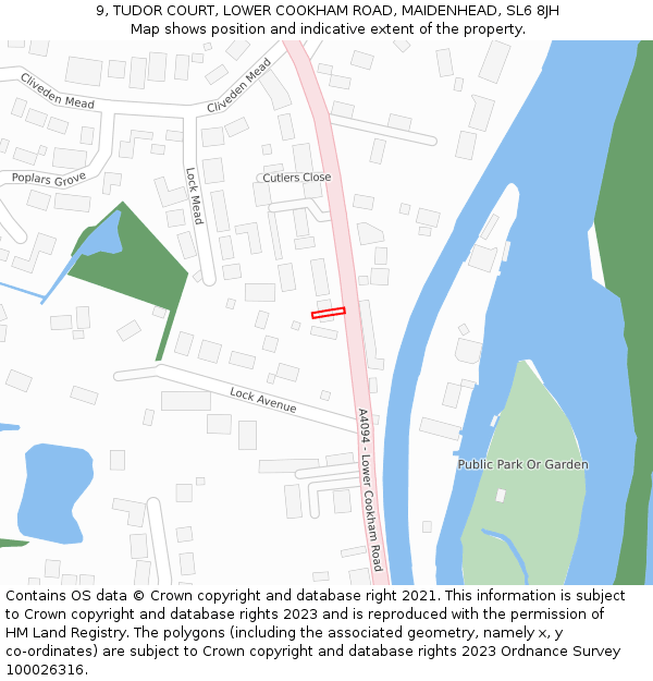 9, TUDOR COURT, LOWER COOKHAM ROAD, MAIDENHEAD, SL6 8JH: Location map and indicative extent of plot