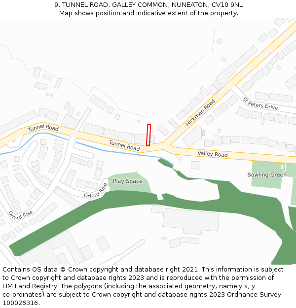 9, TUNNEL ROAD, GALLEY COMMON, NUNEATON, CV10 9NL: Location map and indicative extent of plot