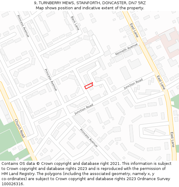 9, TURNBERRY MEWS, STAINFORTH, DONCASTER, DN7 5RZ: Location map and indicative extent of plot
