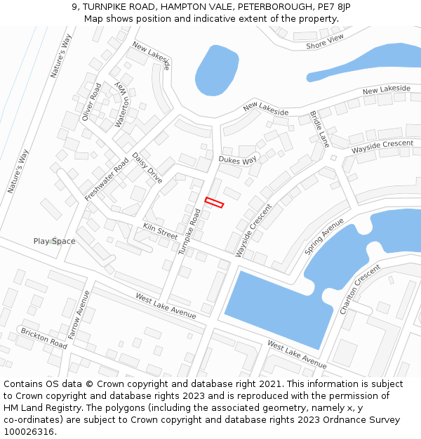 9, TURNPIKE ROAD, HAMPTON VALE, PETERBOROUGH, PE7 8JP: Location map and indicative extent of plot