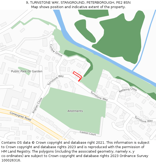 9, TURNSTONE WAY, STANGROUND, PETERBOROUGH, PE2 8SN: Location map and indicative extent of plot
