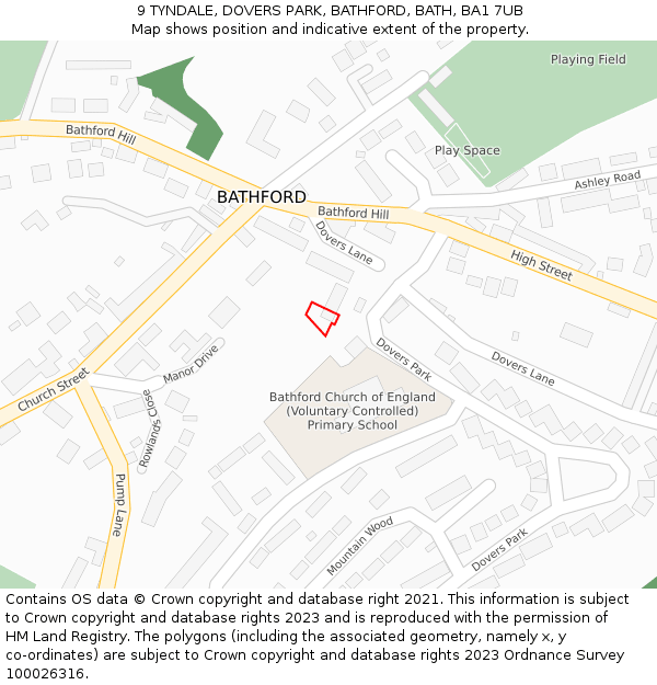 9 TYNDALE, DOVERS PARK, BATHFORD, BATH, BA1 7UB: Location map and indicative extent of plot