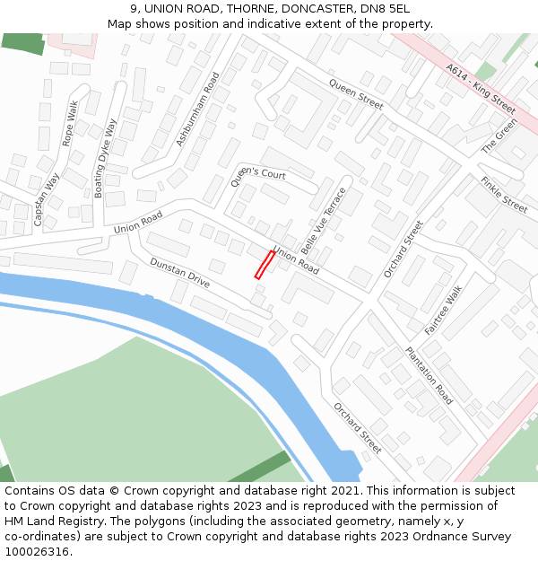 9, UNION ROAD, THORNE, DONCASTER, DN8 5EL: Location map and indicative extent of plot