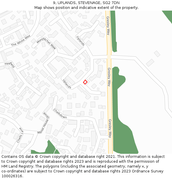 9, UPLANDS, STEVENAGE, SG2 7DN: Location map and indicative extent of plot