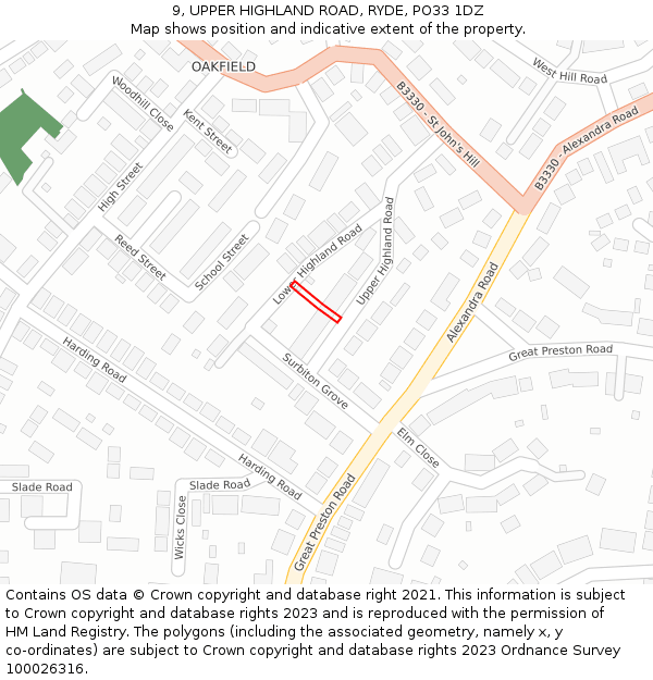 9, UPPER HIGHLAND ROAD, RYDE, PO33 1DZ: Location map and indicative extent of plot