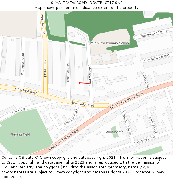 9, VALE VIEW ROAD, DOVER, CT17 9NP: Location map and indicative extent of plot