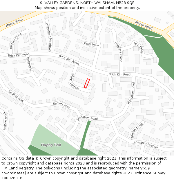 9, VALLEY GARDENS, NORTH WALSHAM, NR28 9QE: Location map and indicative extent of plot