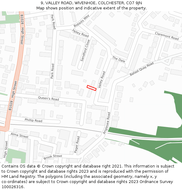 9, VALLEY ROAD, WIVENHOE, COLCHESTER, CO7 9JN: Location map and indicative extent of plot