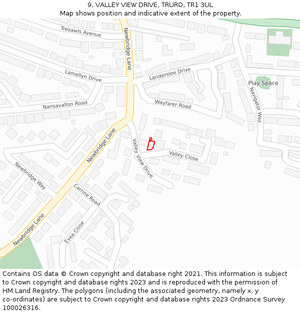 9, VALLEY VIEW DRIVE, TRURO, TR1 3UL: Location map and indicative extent of plot