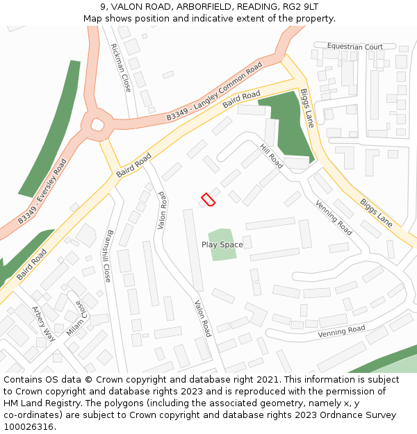 9, VALON ROAD, ARBORFIELD, READING, RG2 9LT: Location map and indicative extent of plot