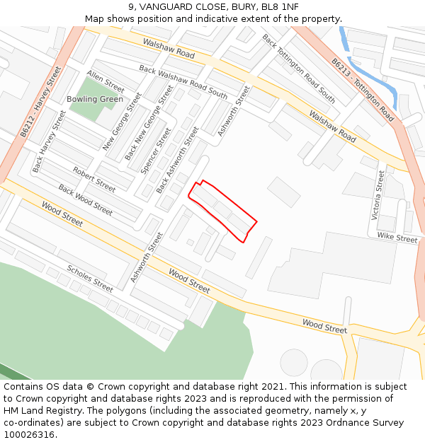 9, VANGUARD CLOSE, BURY, BL8 1NF: Location map and indicative extent of plot