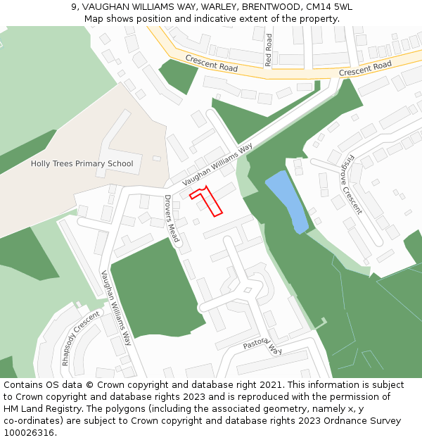 9, VAUGHAN WILLIAMS WAY, WARLEY, BRENTWOOD, CM14 5WL: Location map and indicative extent of plot