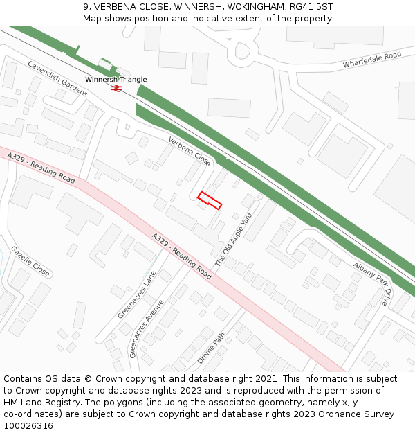 9, VERBENA CLOSE, WINNERSH, WOKINGHAM, RG41 5ST: Location map and indicative extent of plot