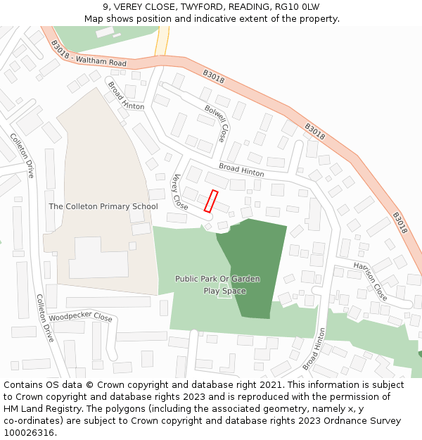 9, VEREY CLOSE, TWYFORD, READING, RG10 0LW: Location map and indicative extent of plot