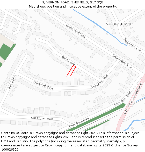 9, VERNON ROAD, SHEFFIELD, S17 3QE: Location map and indicative extent of plot