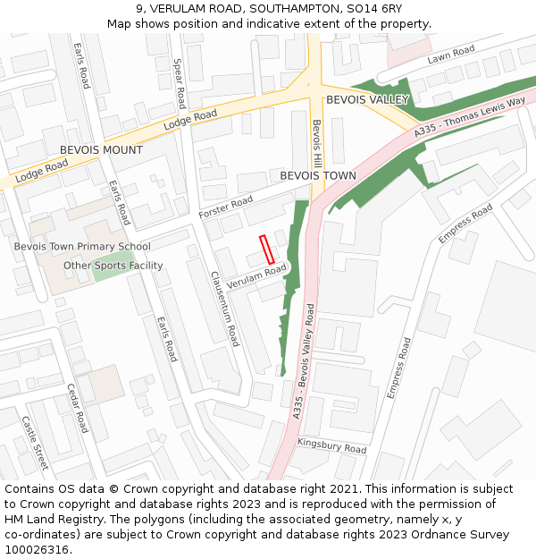 9, VERULAM ROAD, SOUTHAMPTON, SO14 6RY: Location map and indicative extent of plot