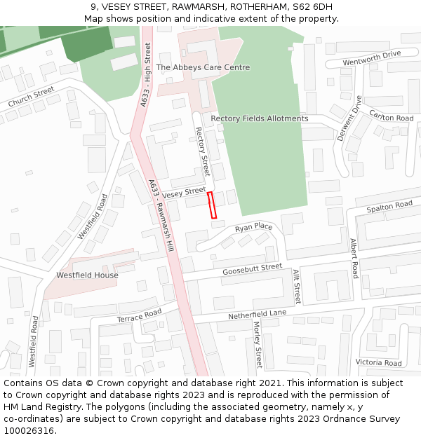 9, VESEY STREET, RAWMARSH, ROTHERHAM, S62 6DH: Location map and indicative extent of plot