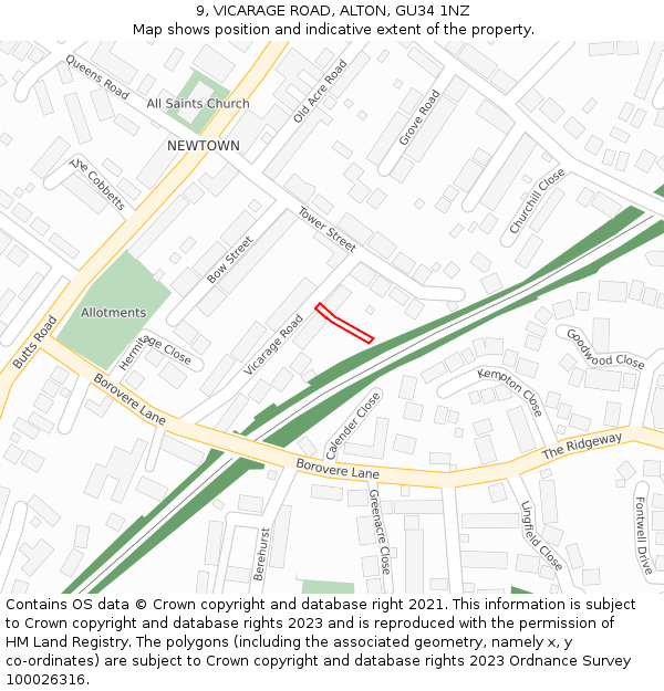 9, VICARAGE ROAD, ALTON, GU34 1NZ: Location map and indicative extent of plot