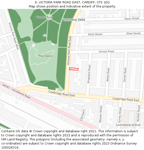 9, VICTORIA PARK ROAD EAST, CARDIFF, CF5 1EG: Location map and indicative extent of plot