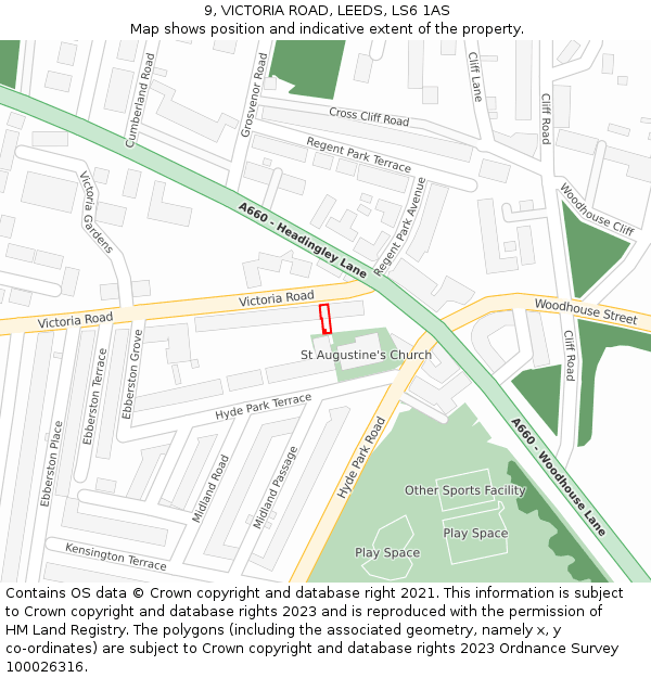 9, VICTORIA ROAD, LEEDS, LS6 1AS: Location map and indicative extent of plot