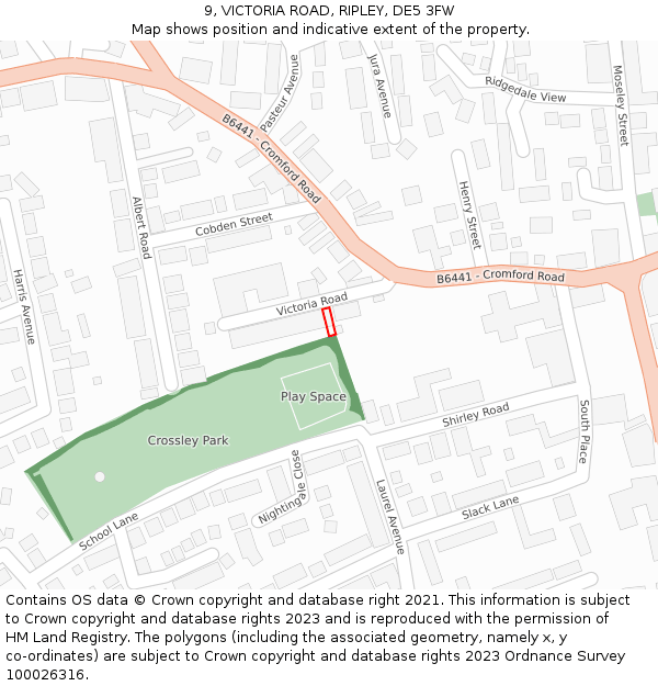 9, VICTORIA ROAD, RIPLEY, DE5 3FW: Location map and indicative extent of plot