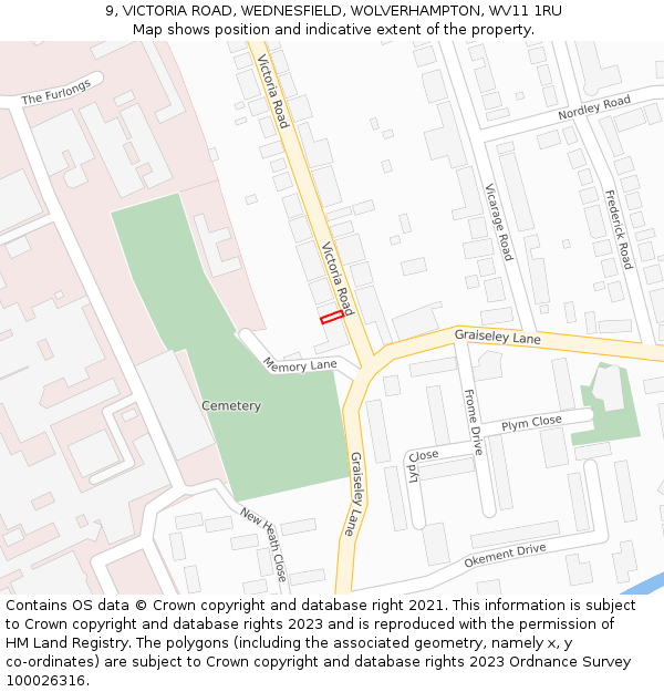 9, VICTORIA ROAD, WEDNESFIELD, WOLVERHAMPTON, WV11 1RU: Location map and indicative extent of plot